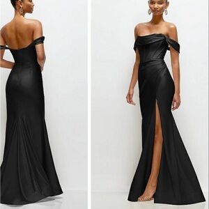 Dressy Group Elegant Off-Shoulder Black Maxi Gown with Side Slit